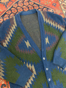 90s Patterned Knit Cardigan - XL