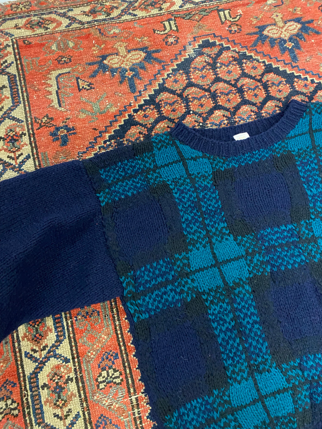 Vintage Plaid Knit Sweater - M