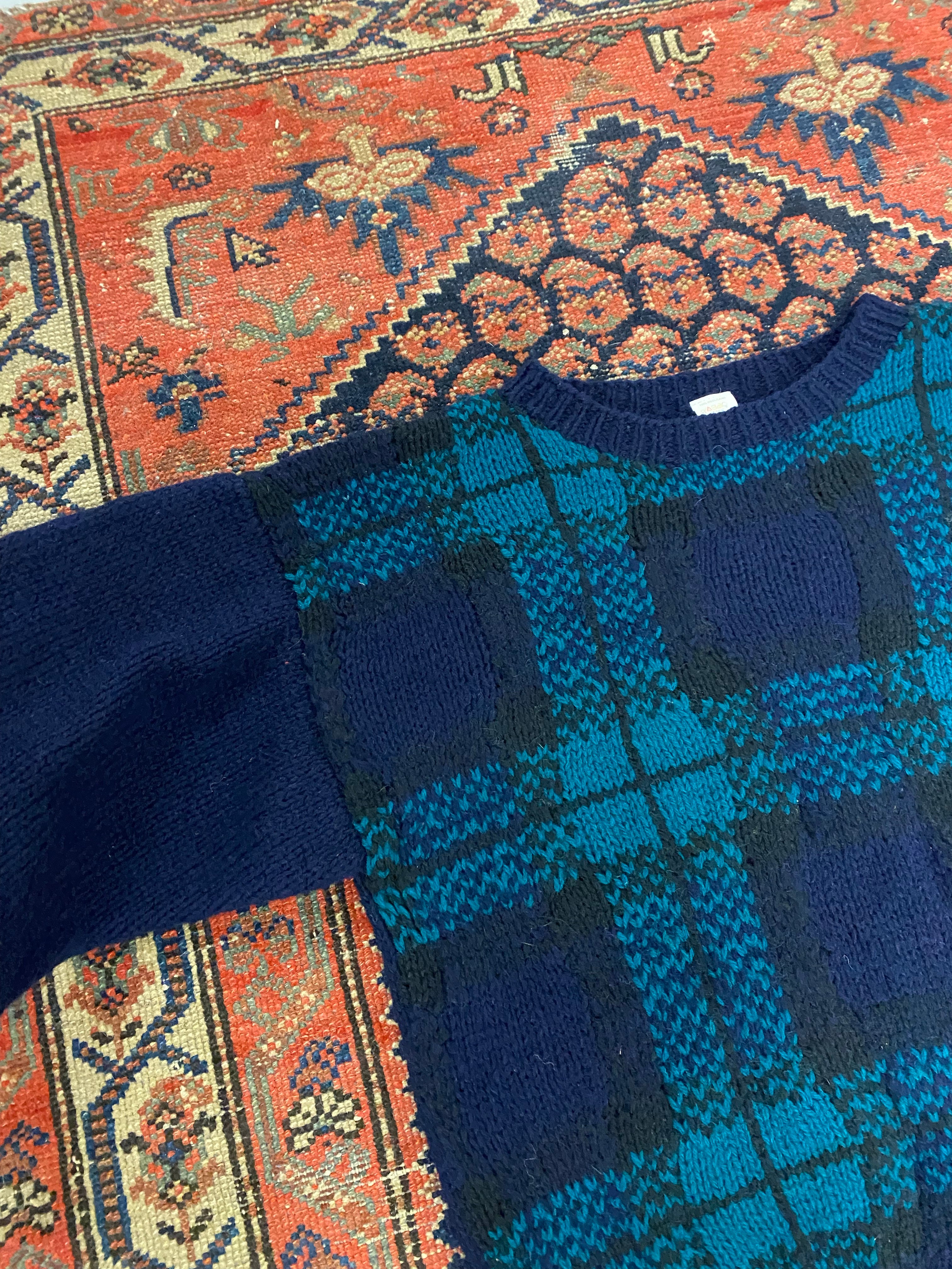 Vintage Plaid Knit Sweater - M