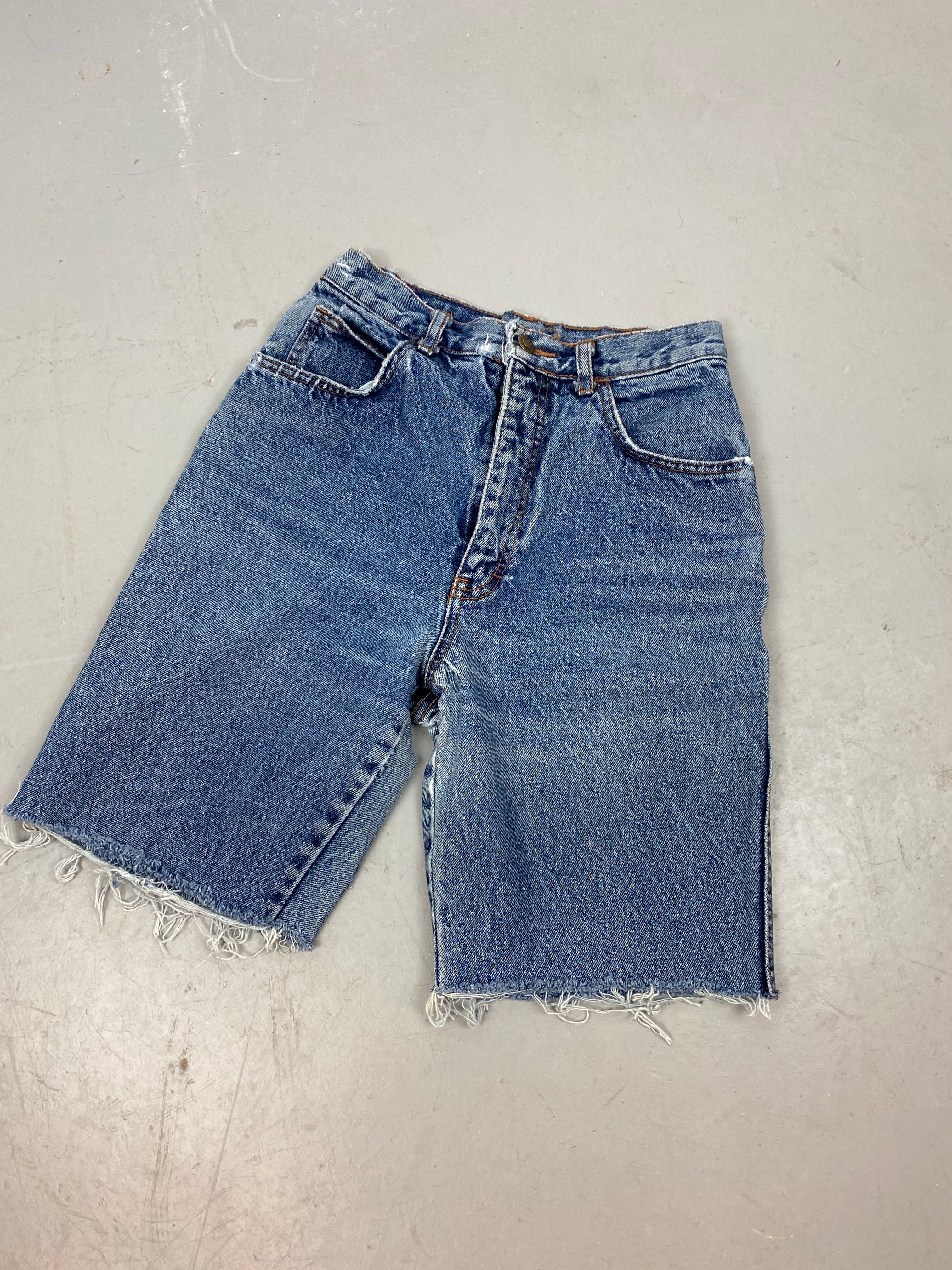 90s frayed high waisted denim shorts - 26in