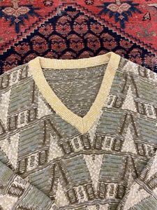 Vintage Knit V-Neck Sweater - M