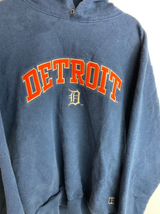 Vintage Detroit hoodie on a Russell