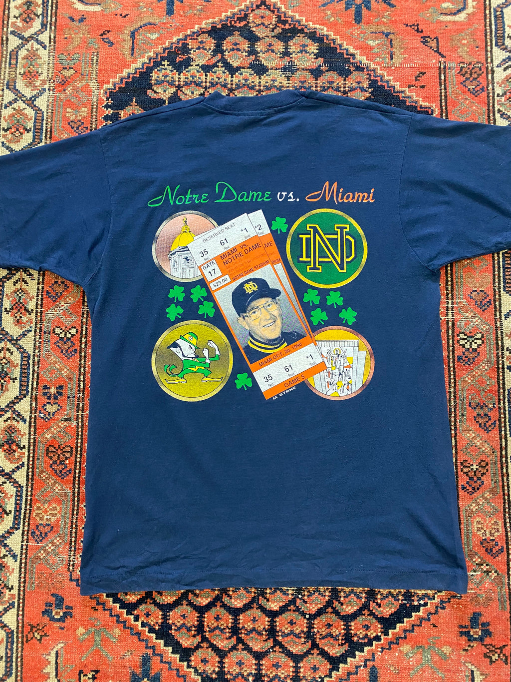 1990 front and back Miami vs Notre dame t shirt - L/XL