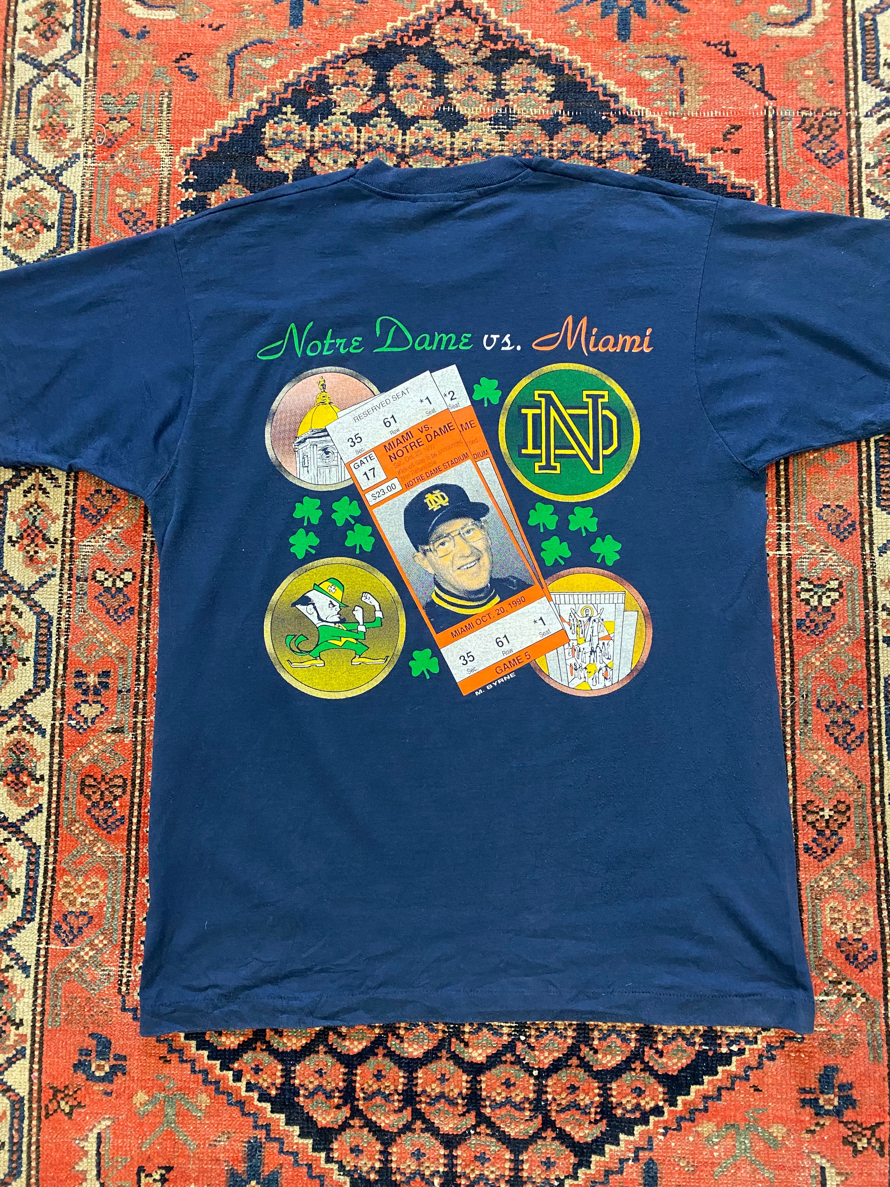 1990 front and back Miami vs Notre dame t shirt - L/XL