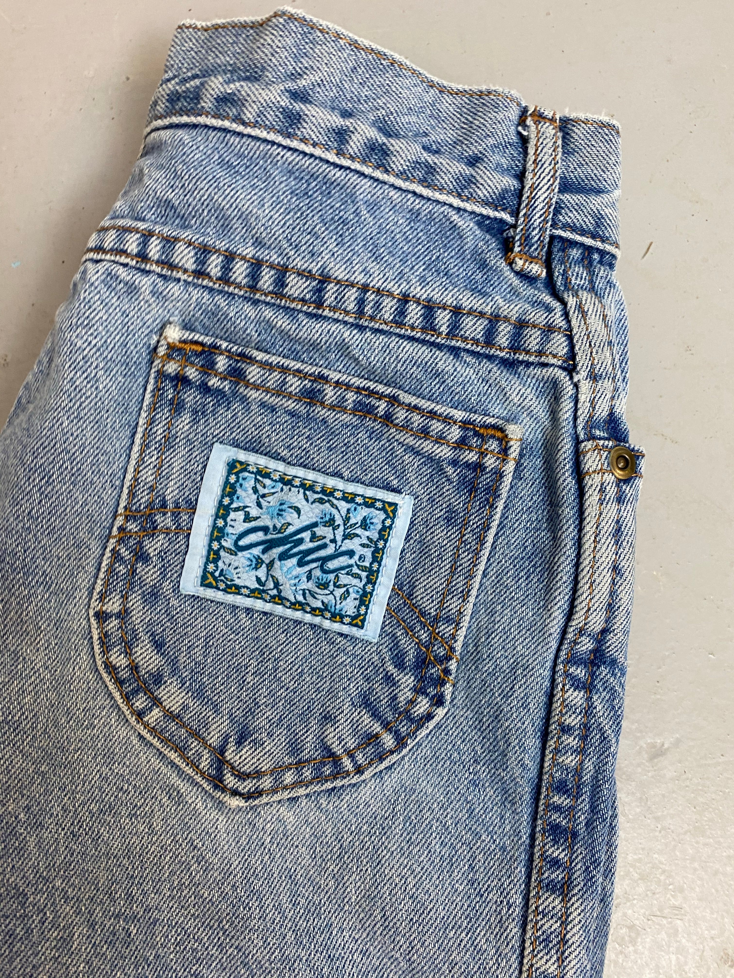 Vintage Chic High Waisted Denim frayed Shorts - 26in