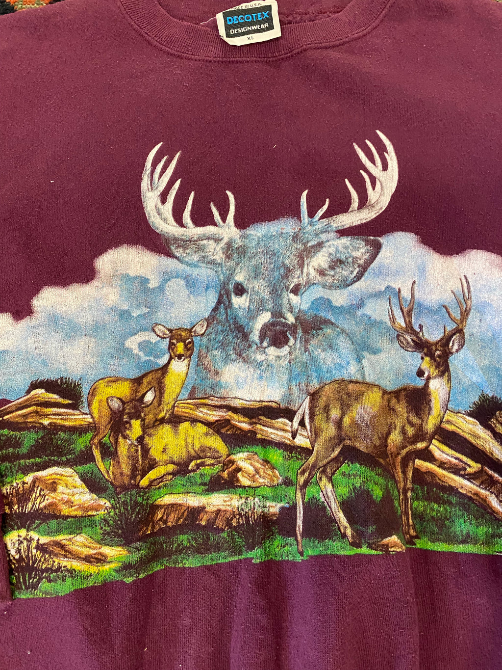 Vintage Burgundy Deer Crewneck - M