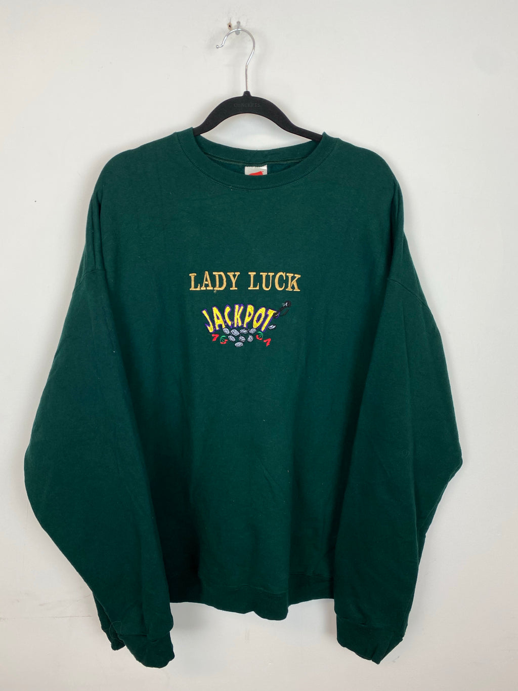 Vintage Embroidered Lady Luck Jackpot Crewneck - L