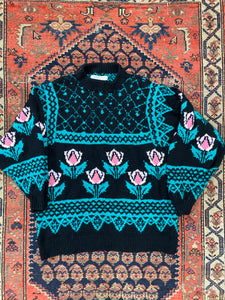 Vintage Floral Knit Sweater - S