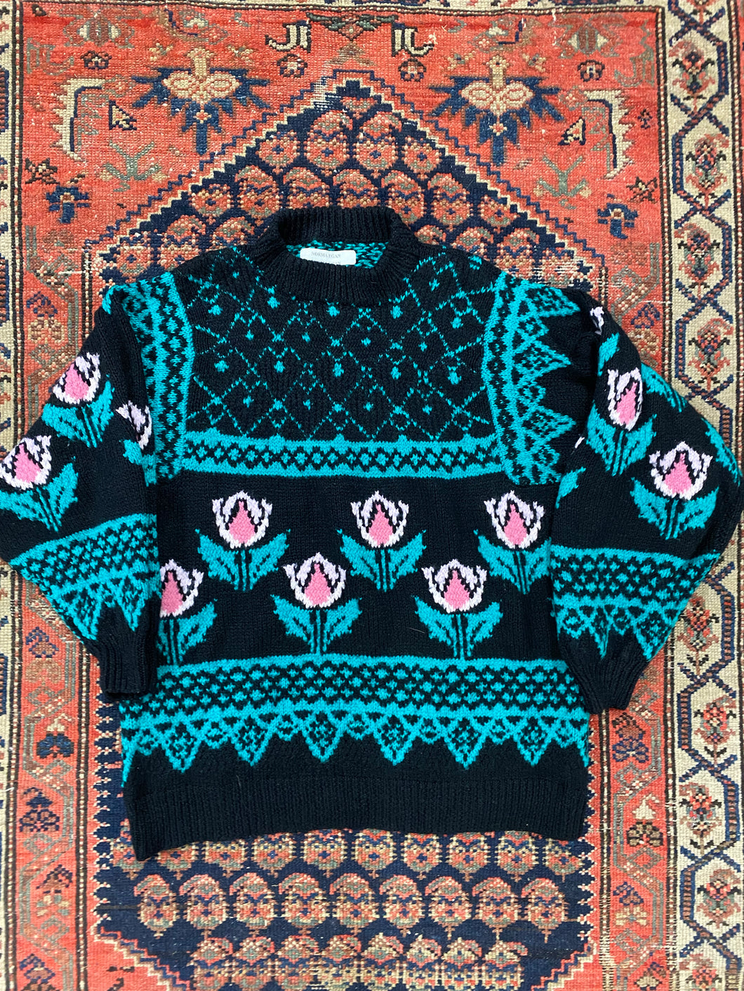 Vintage Floral Knit Sweater - S