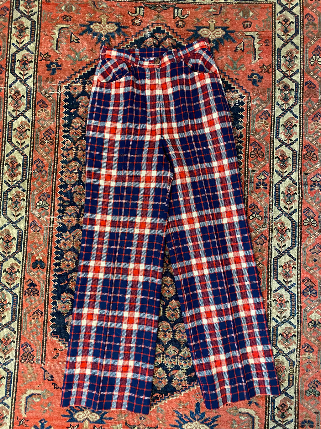 Vintage High Waisted Plaid Trousers - 27inch