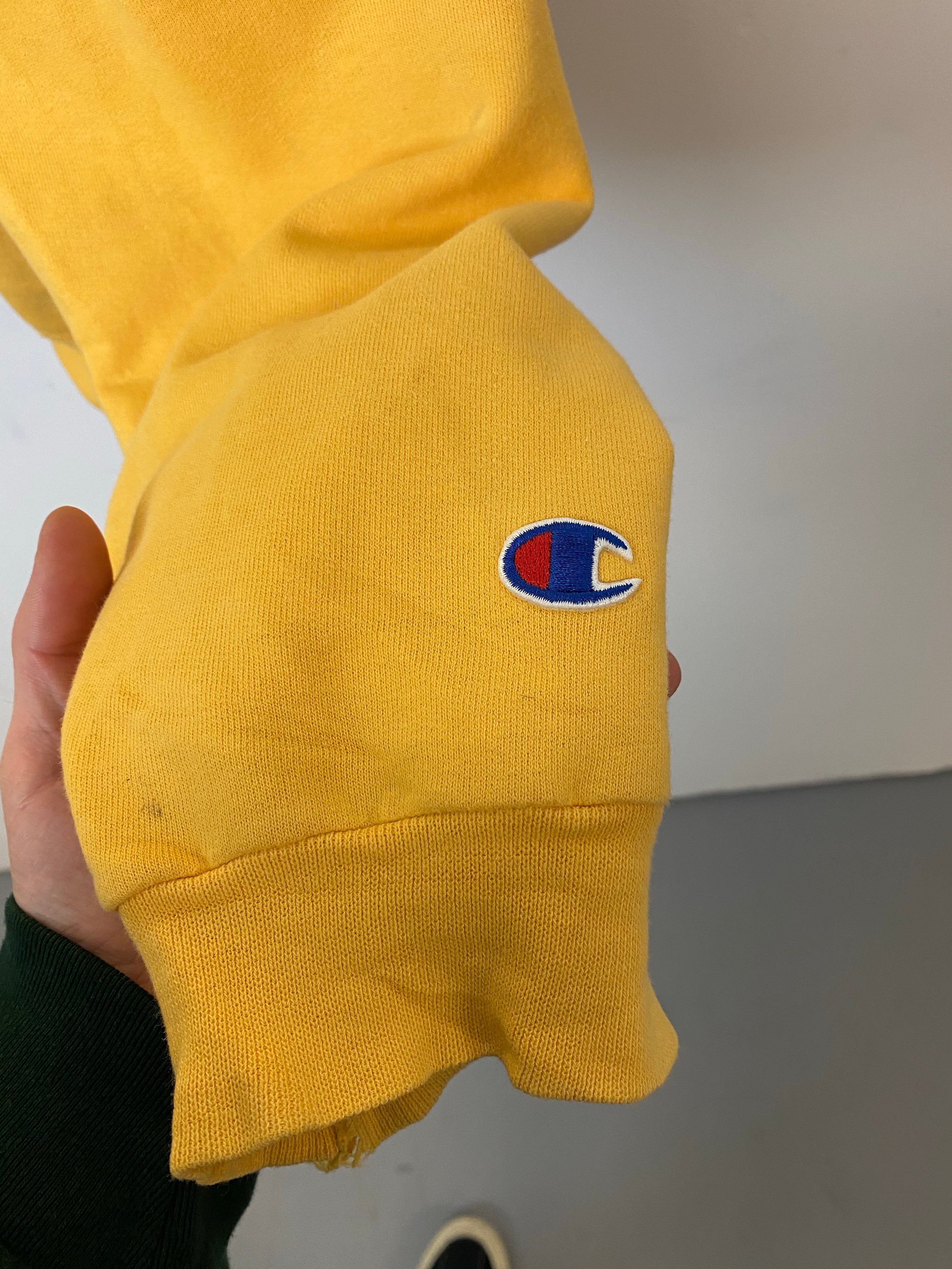 90s Authentic Champion Yellow Hoodie - L