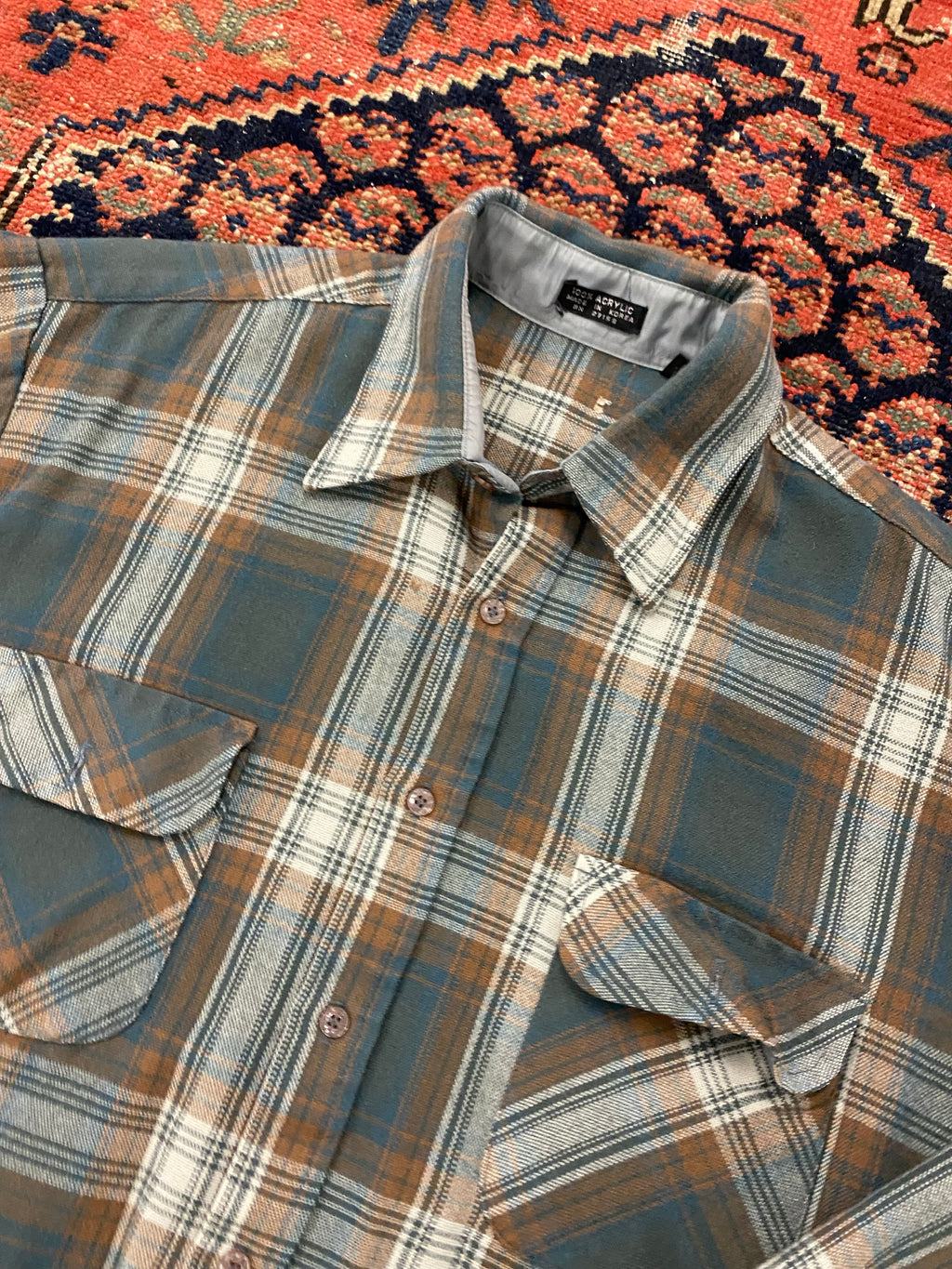 60s Plaid Button Up Shirt - S/M