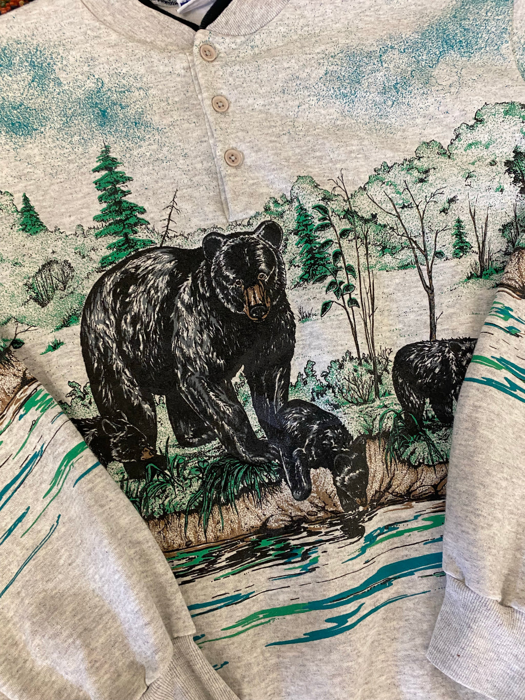 Vintage All Over Print Bear Crewneck - M