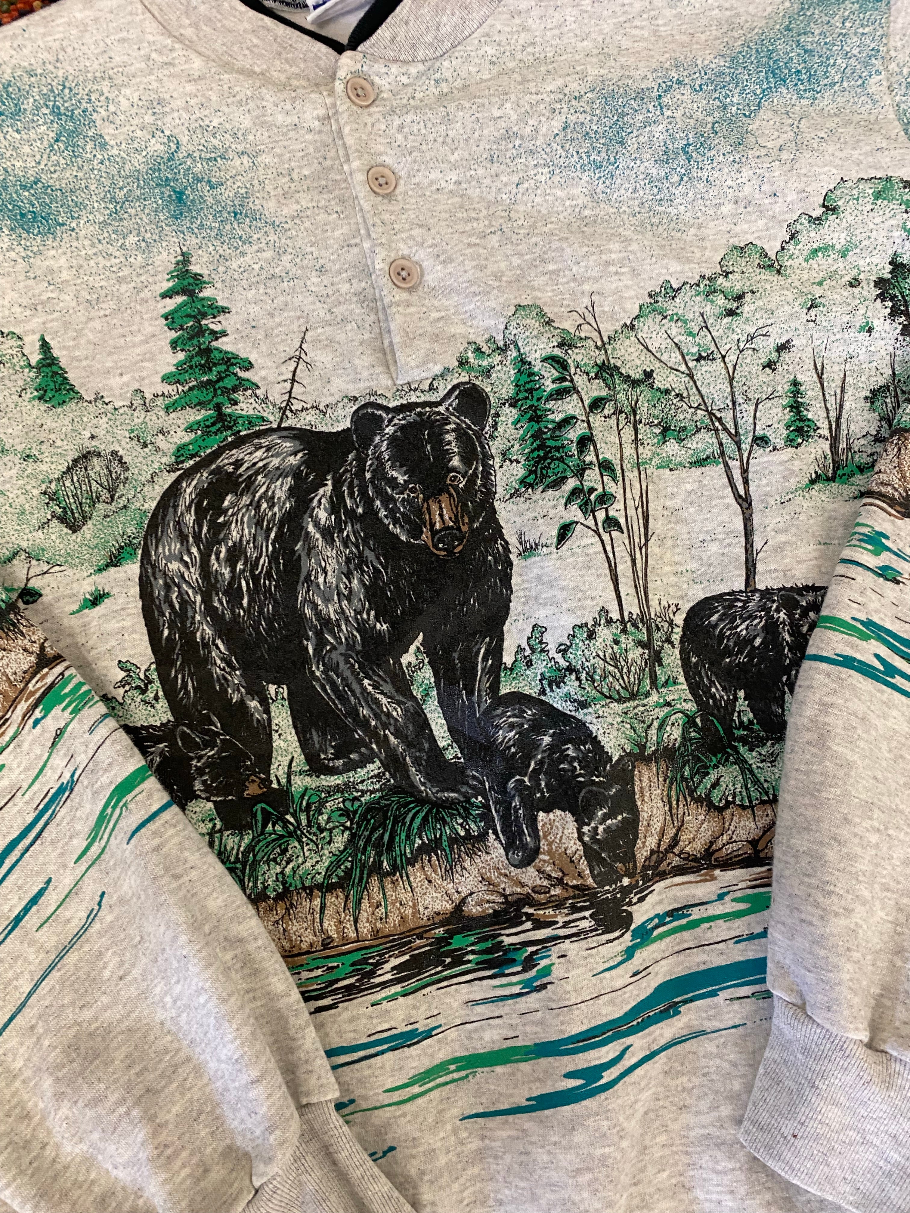 Vintage All Over Print Bear Crewneck - M
