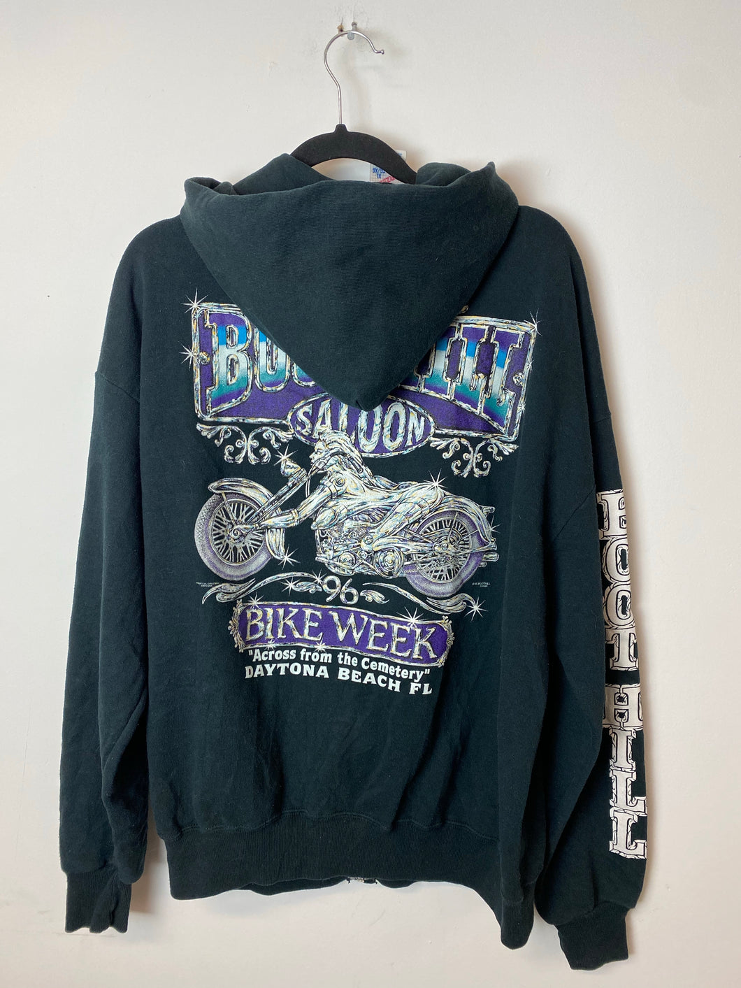 1996 Boot Hill Front And Back Biker Zip Hoodie - L