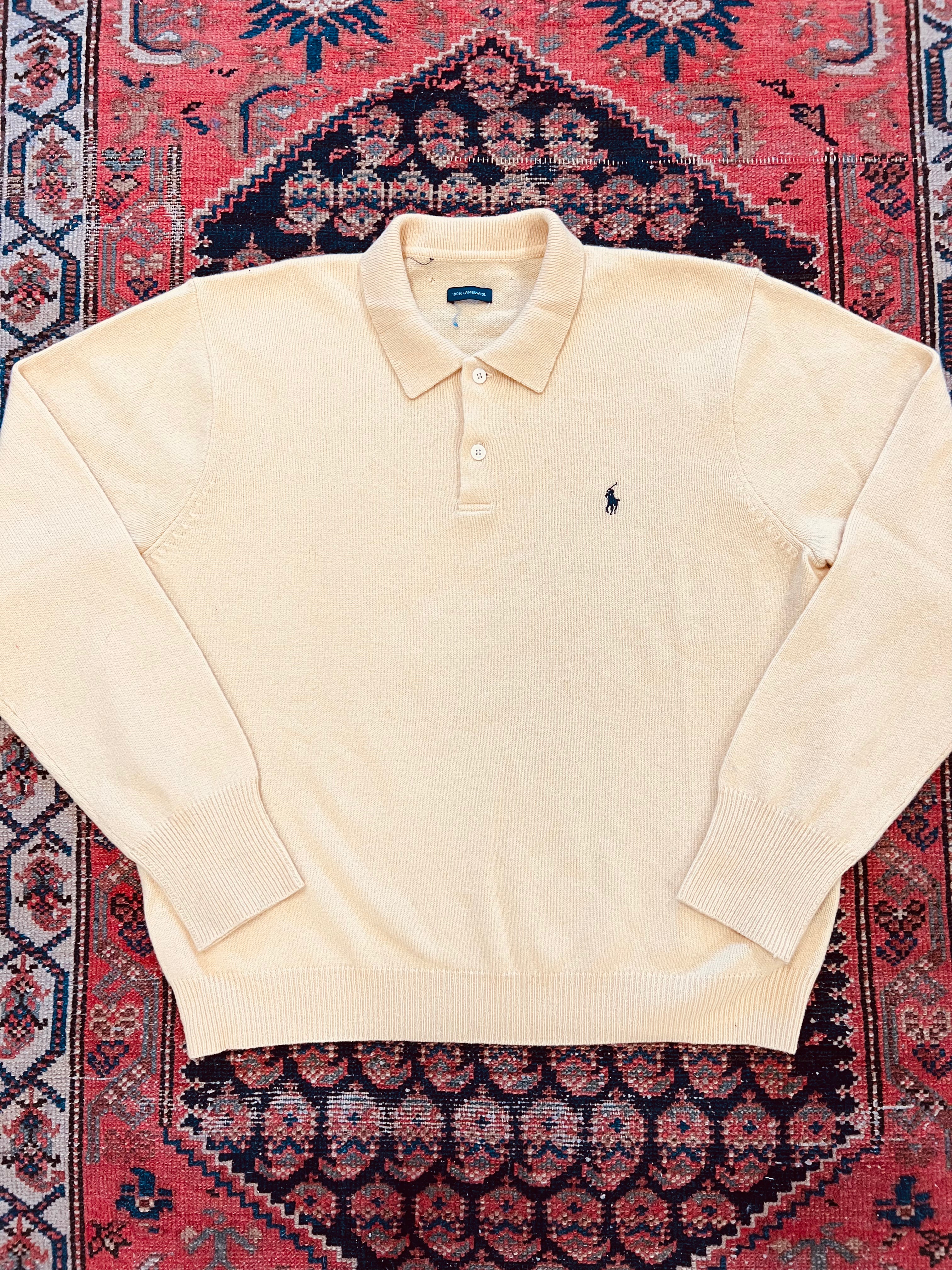 VINTAGE YELLOW KNIT POLO - MEDIUM