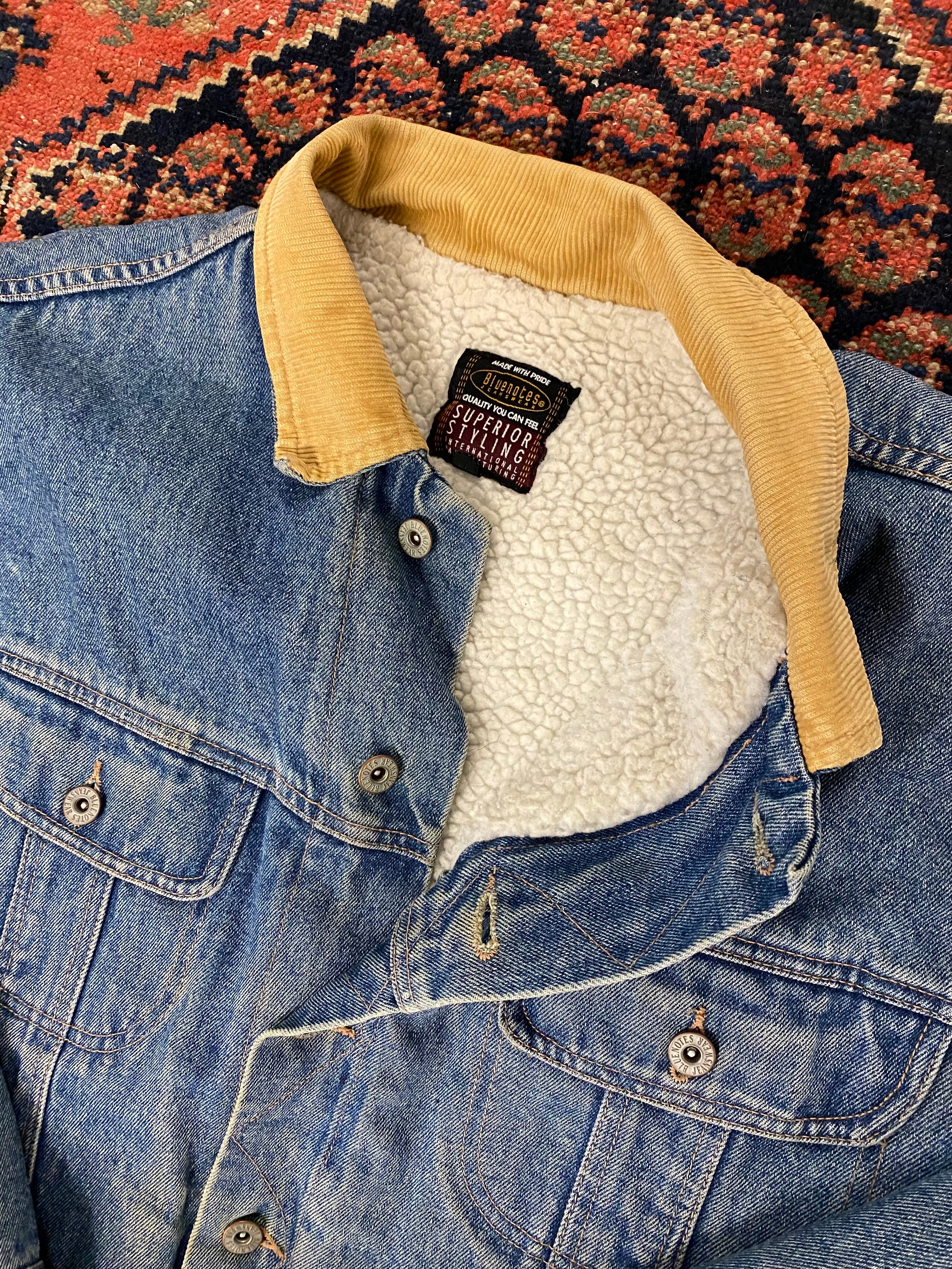 90s Sherpa Lined Blue Notes Denim Jacket - M