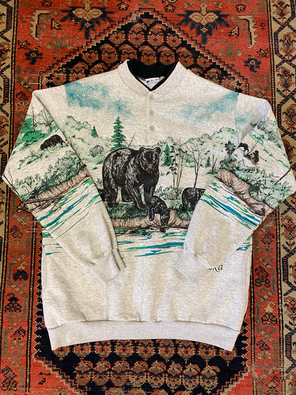 Vintage All Over Print Bear Crewneck - M