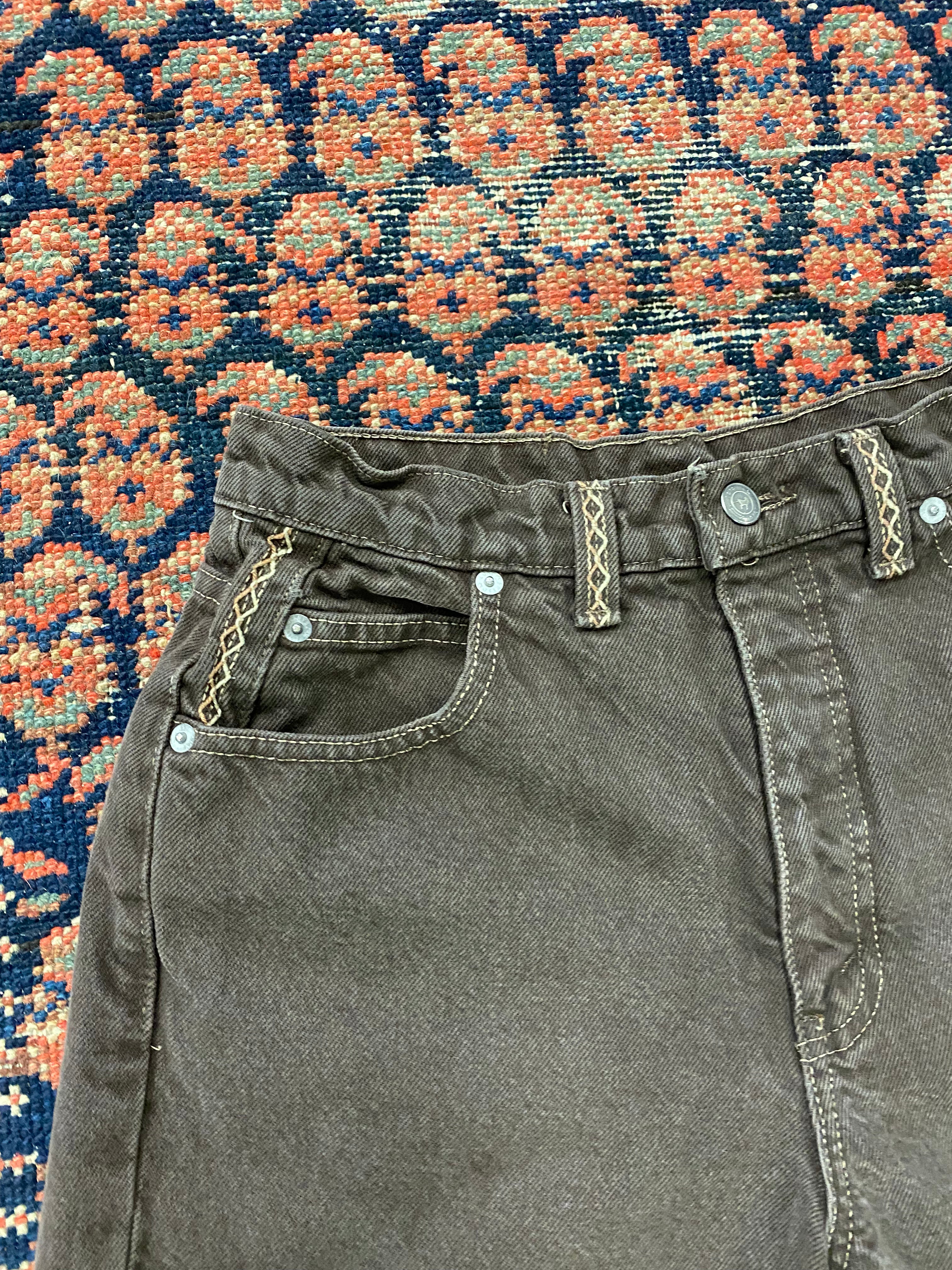 90s Brown High Waisted Frayed Denim Shorts - 26IN/W