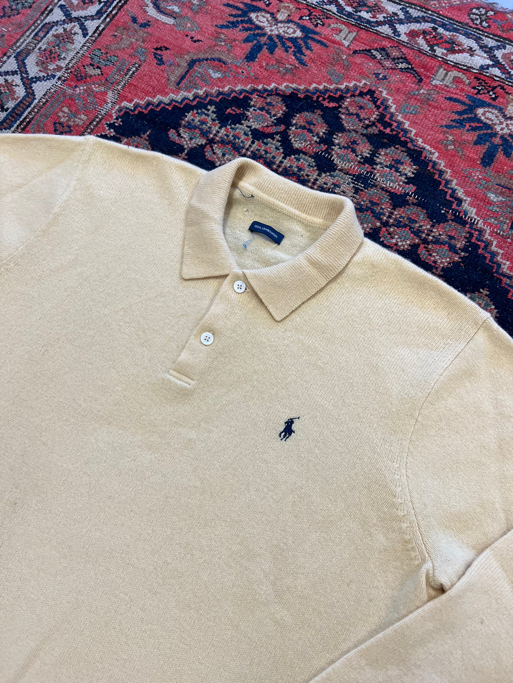 VINTAGE YELLOW KNIT POLO - MEDIUM