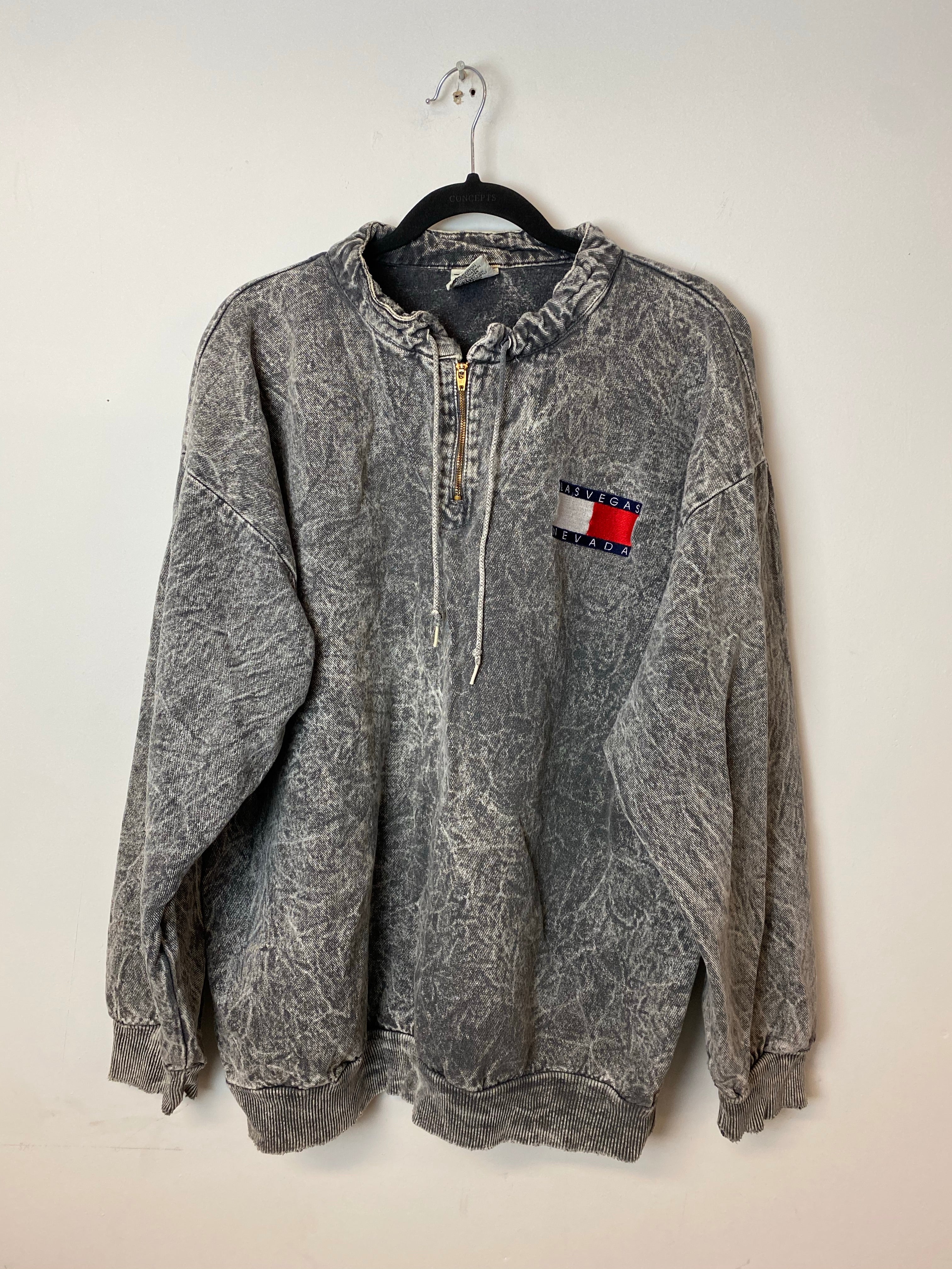 Vintage Stone Wash Las Vegas Quarter Zip Crewneck - L