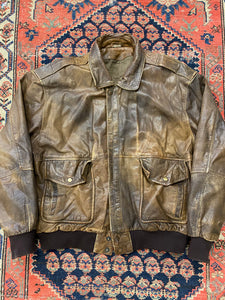 Vintage Faded Leather Bomber Jacket - M