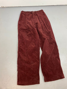 Burgundy corduroy wide pleated trousers