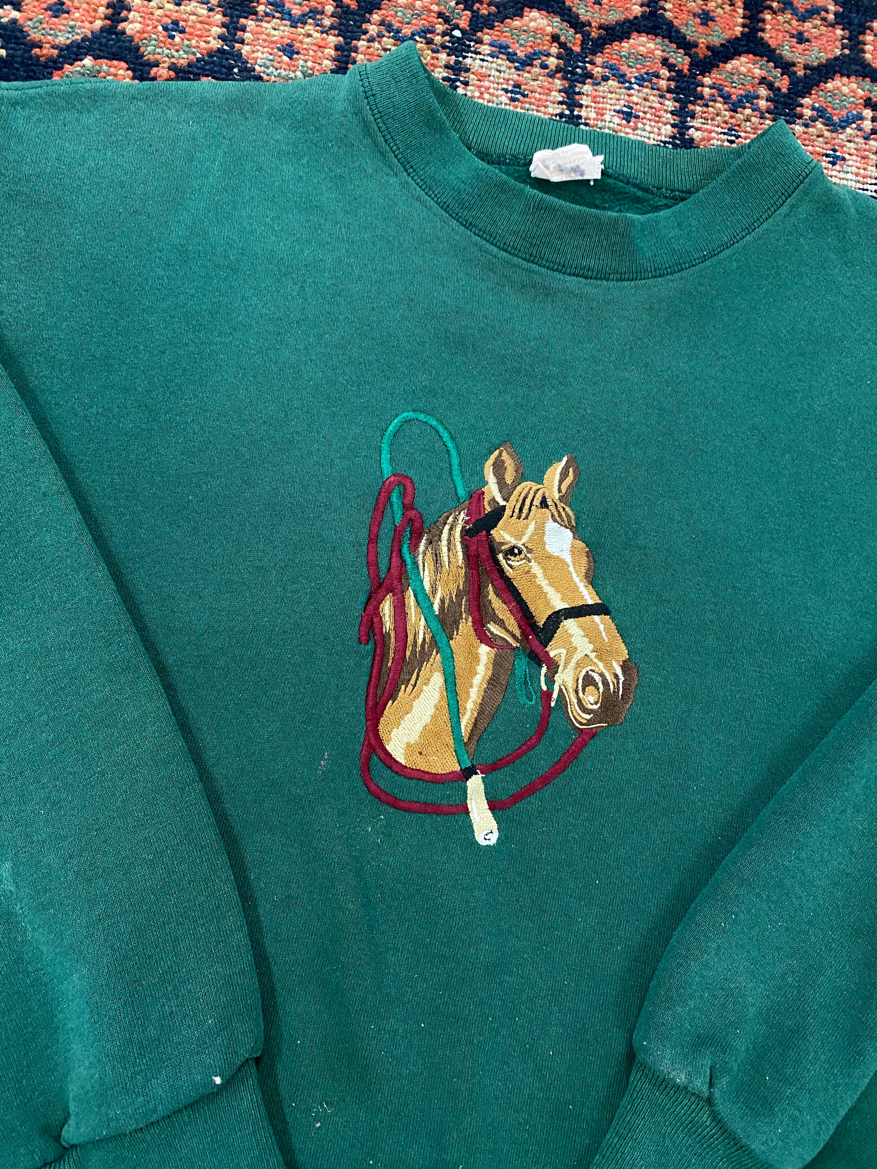 90s Embroidered Horse Crewneck - M
