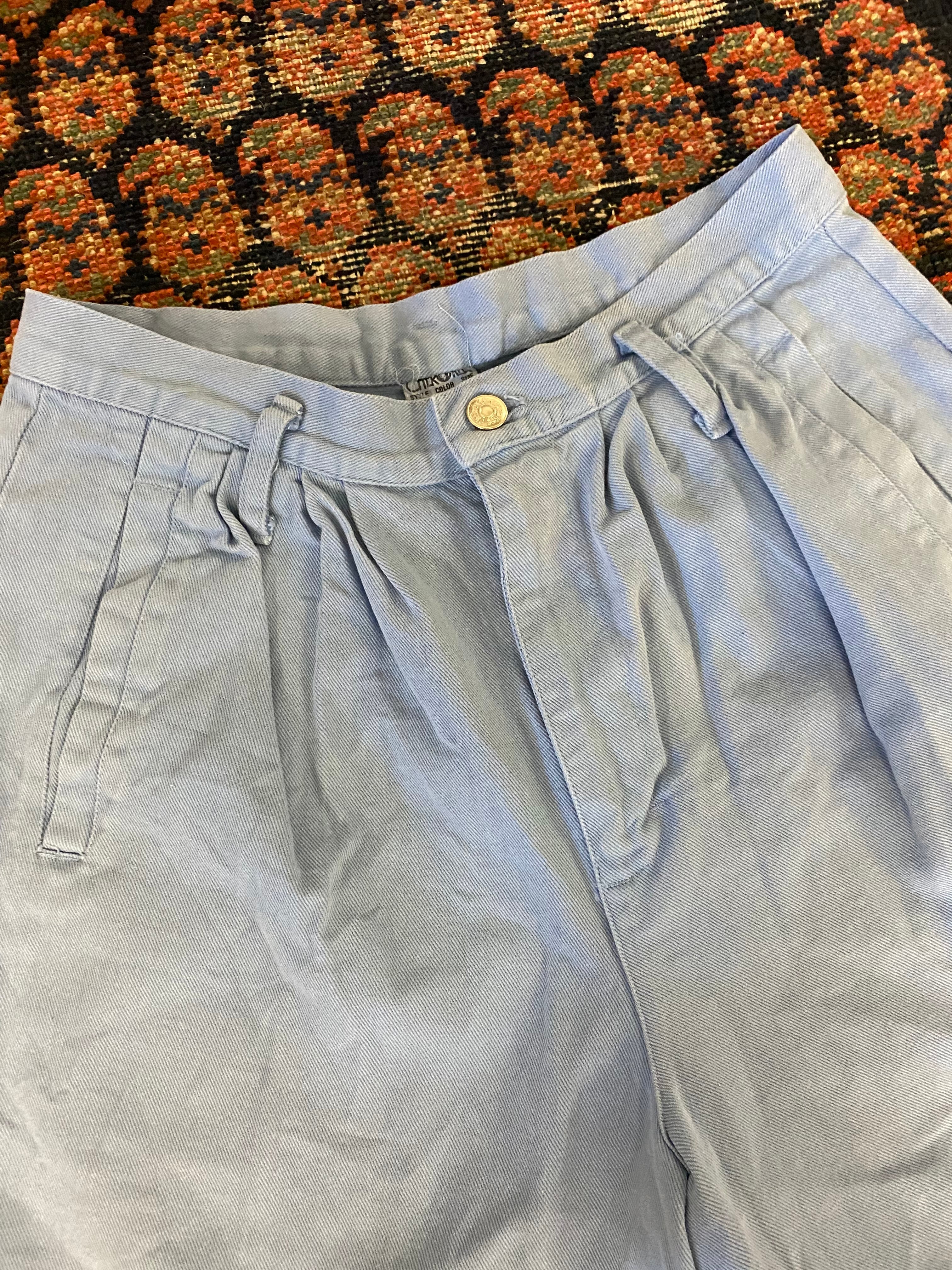 Vintage Baby Blue Cuffed High Waisted Denim Shorts - 29in