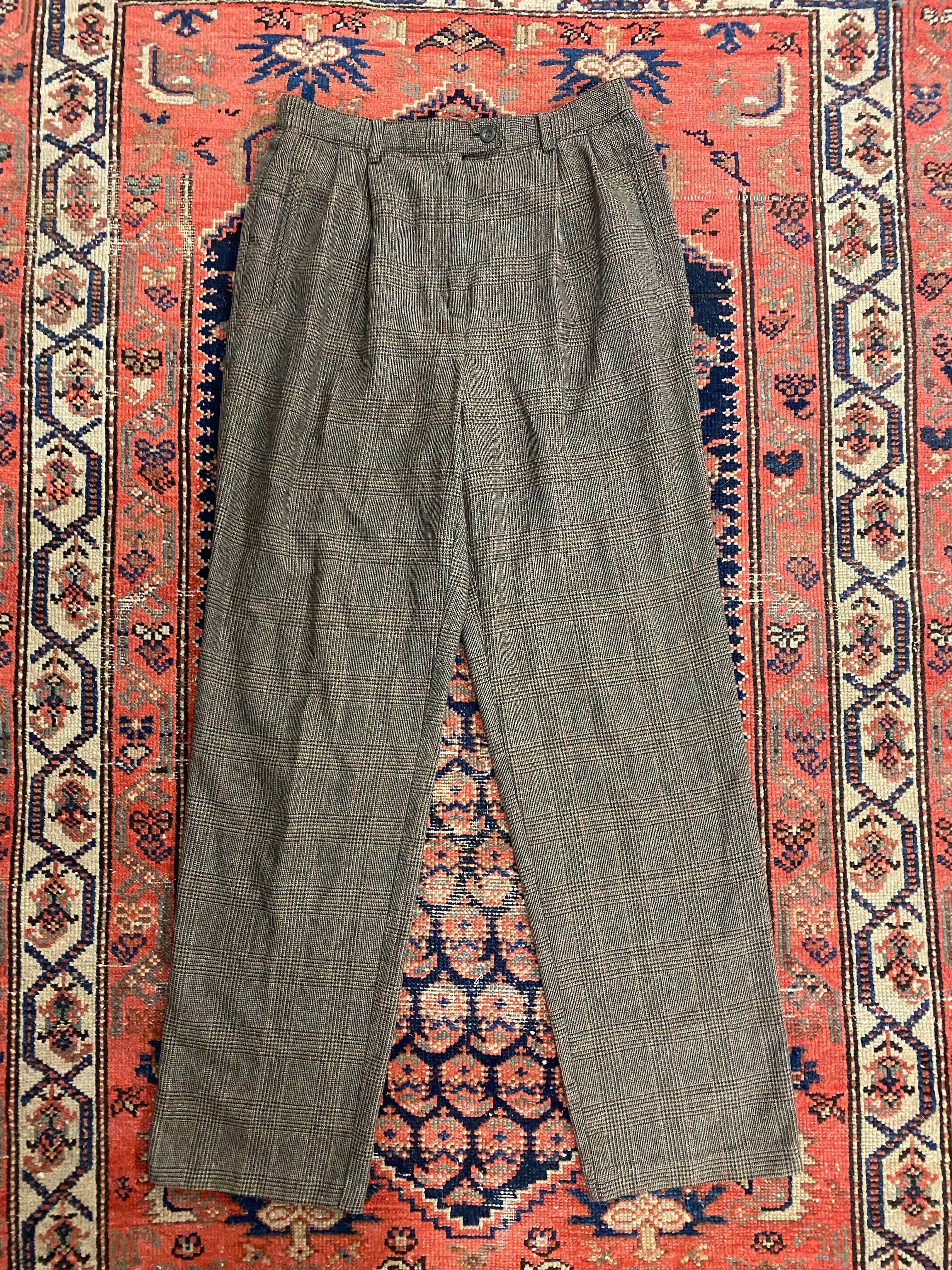 90s High Waisted Plaid Trousers - 28inches
