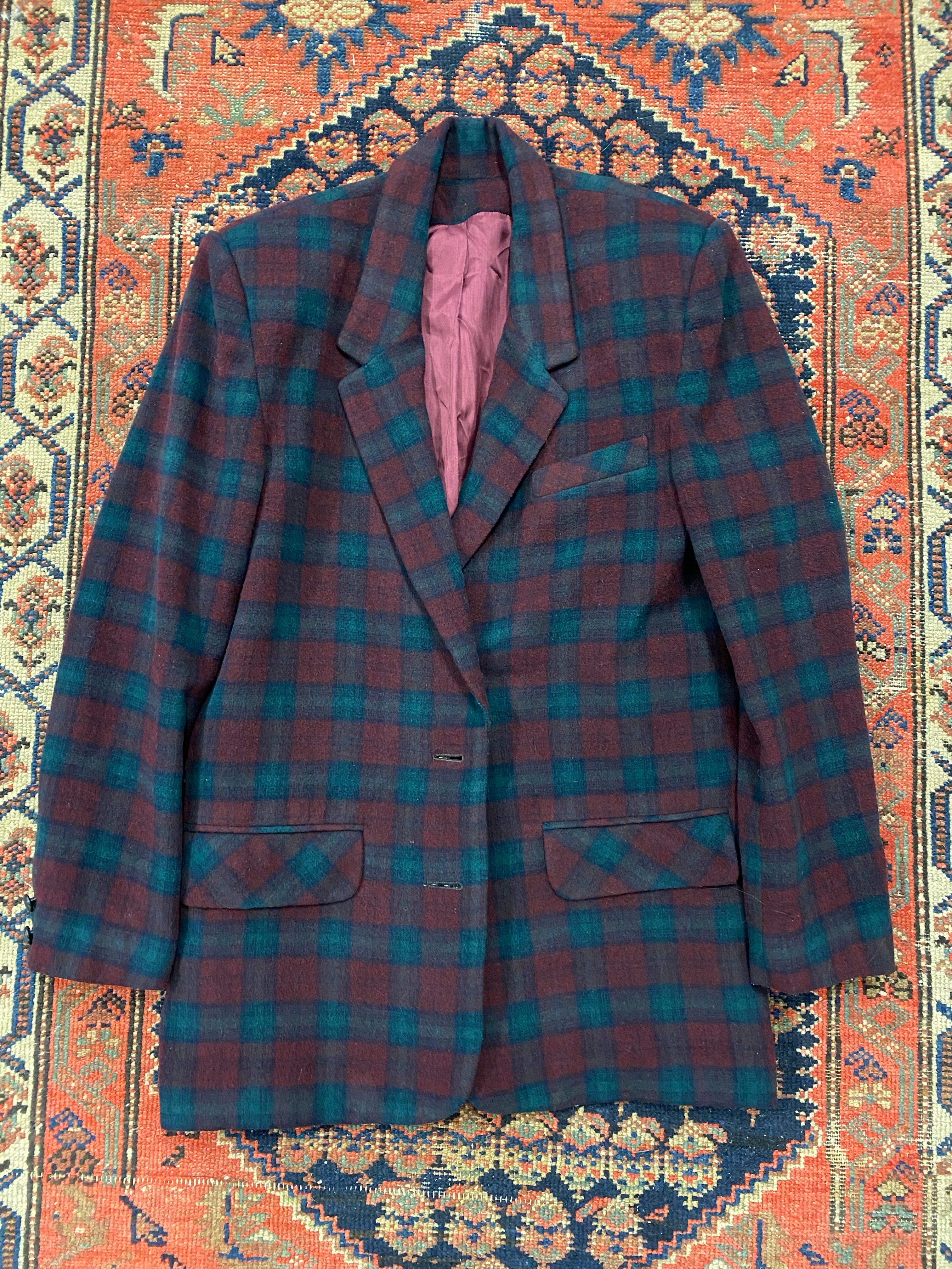 Vintage Plaid Blazer Jacket - WMNS M