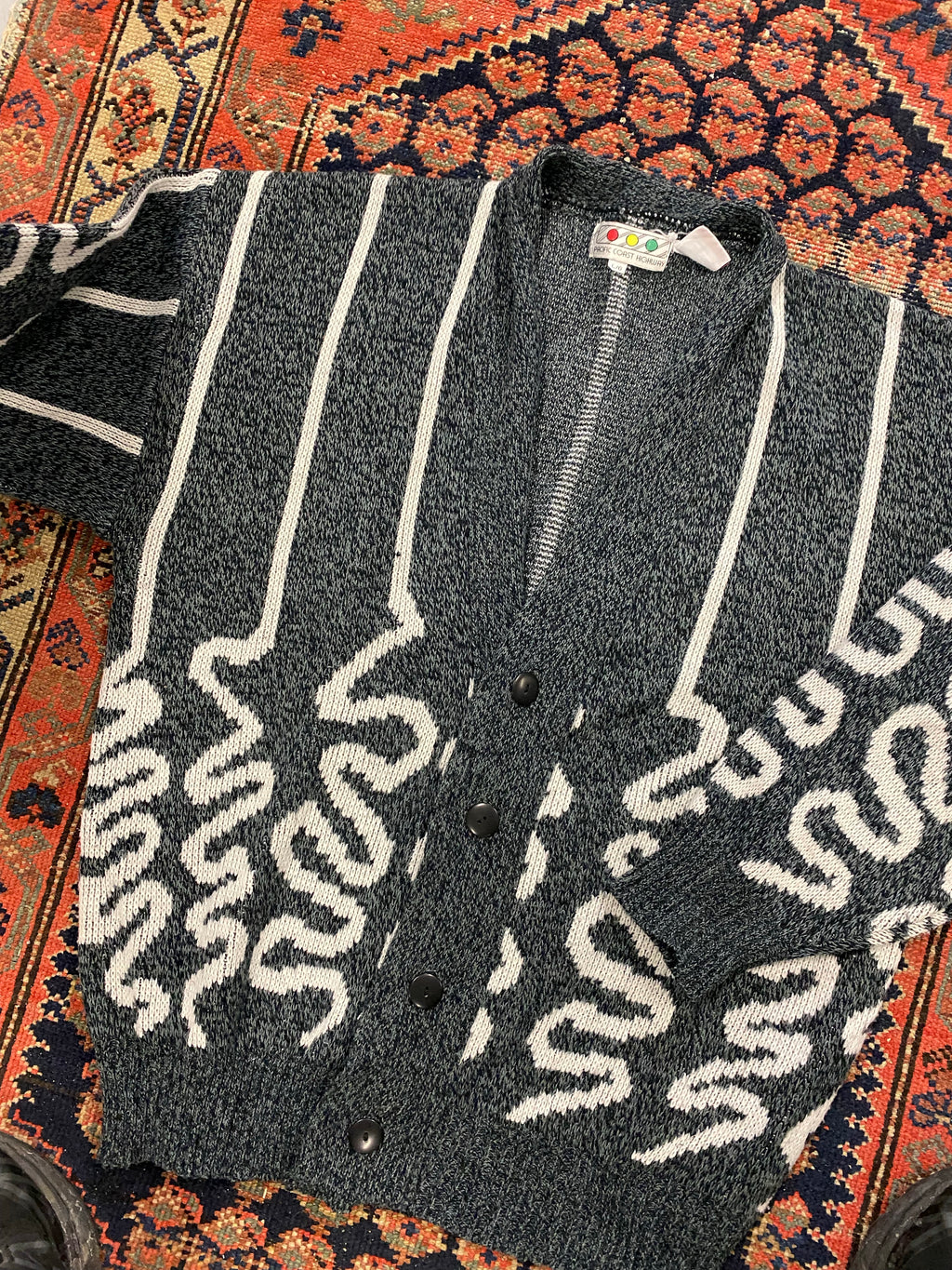 90s Patterned Knit Cardigan - L