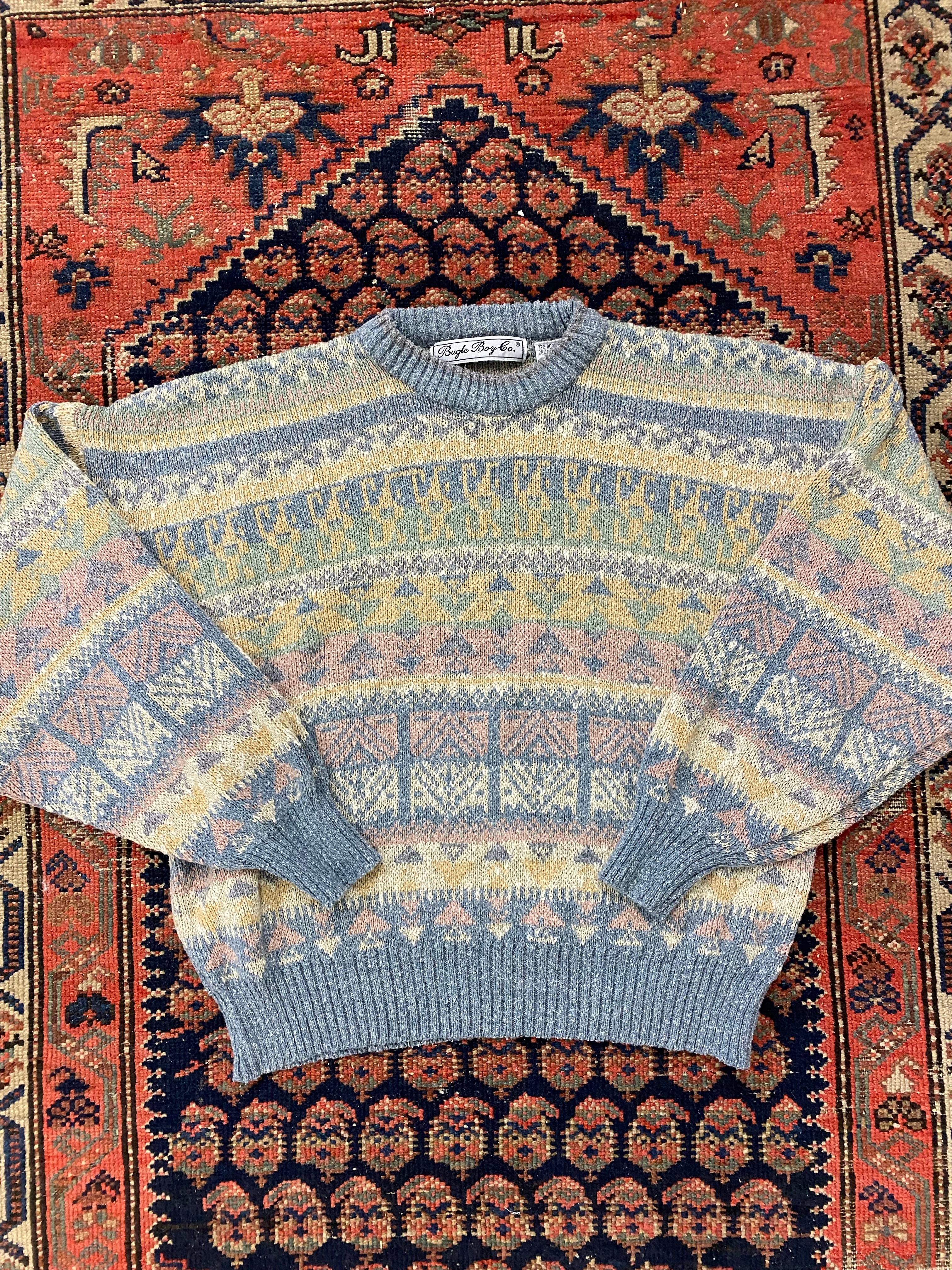 Vintage Patterned Knit Sweater - S