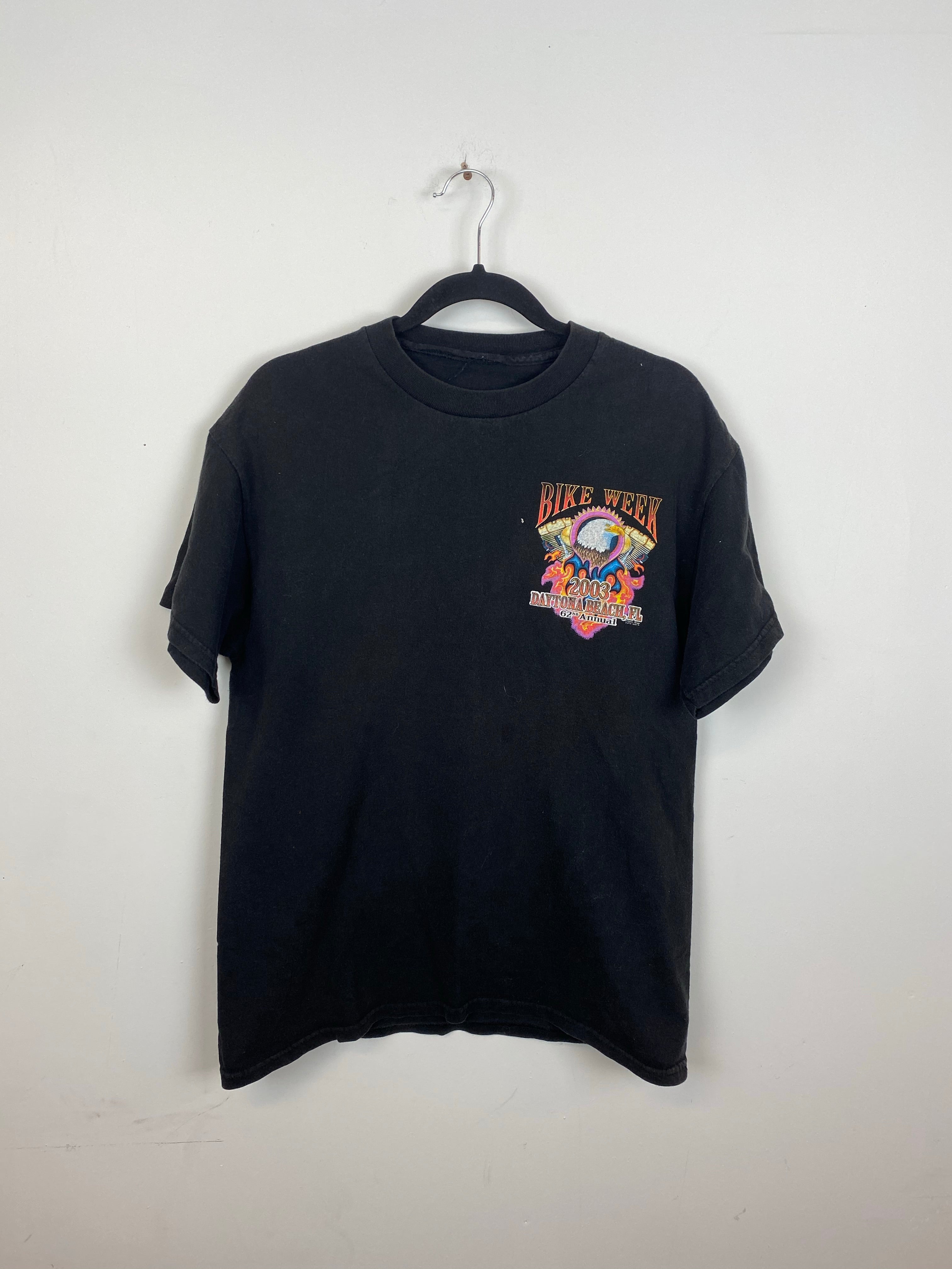 Front and back faded bike week t shirt