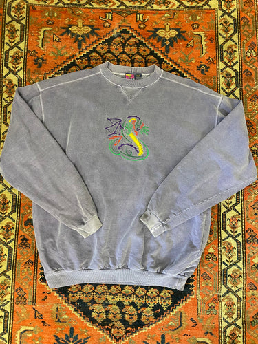 Vintage Stone Wash Embroidered Dragon Crewneck - XL