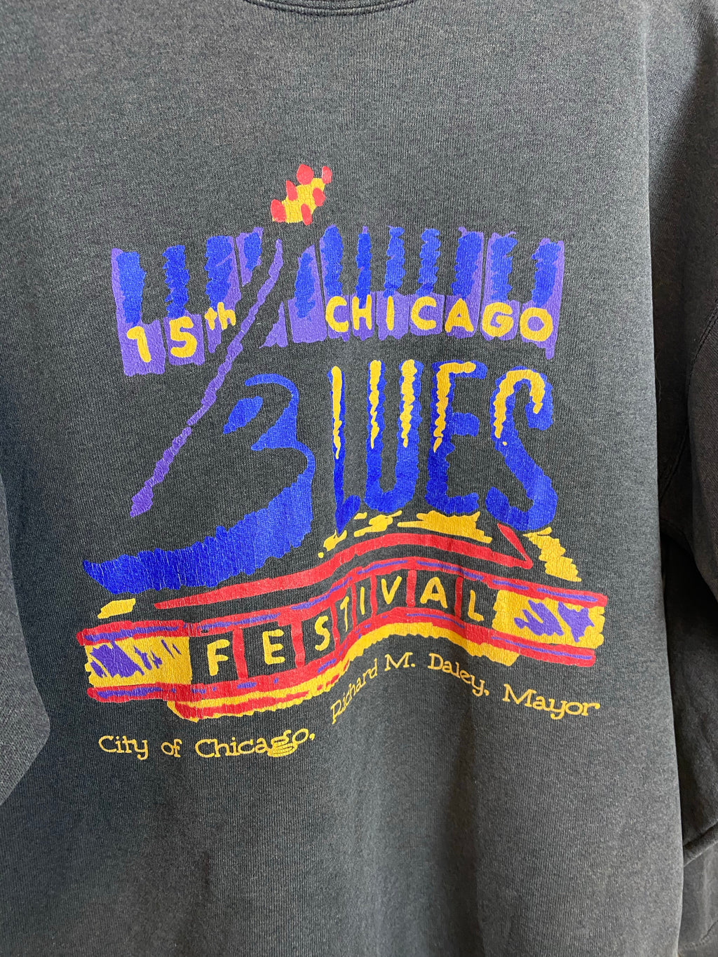 90s Faded Chicago Blues Festival Crewneck - M/L