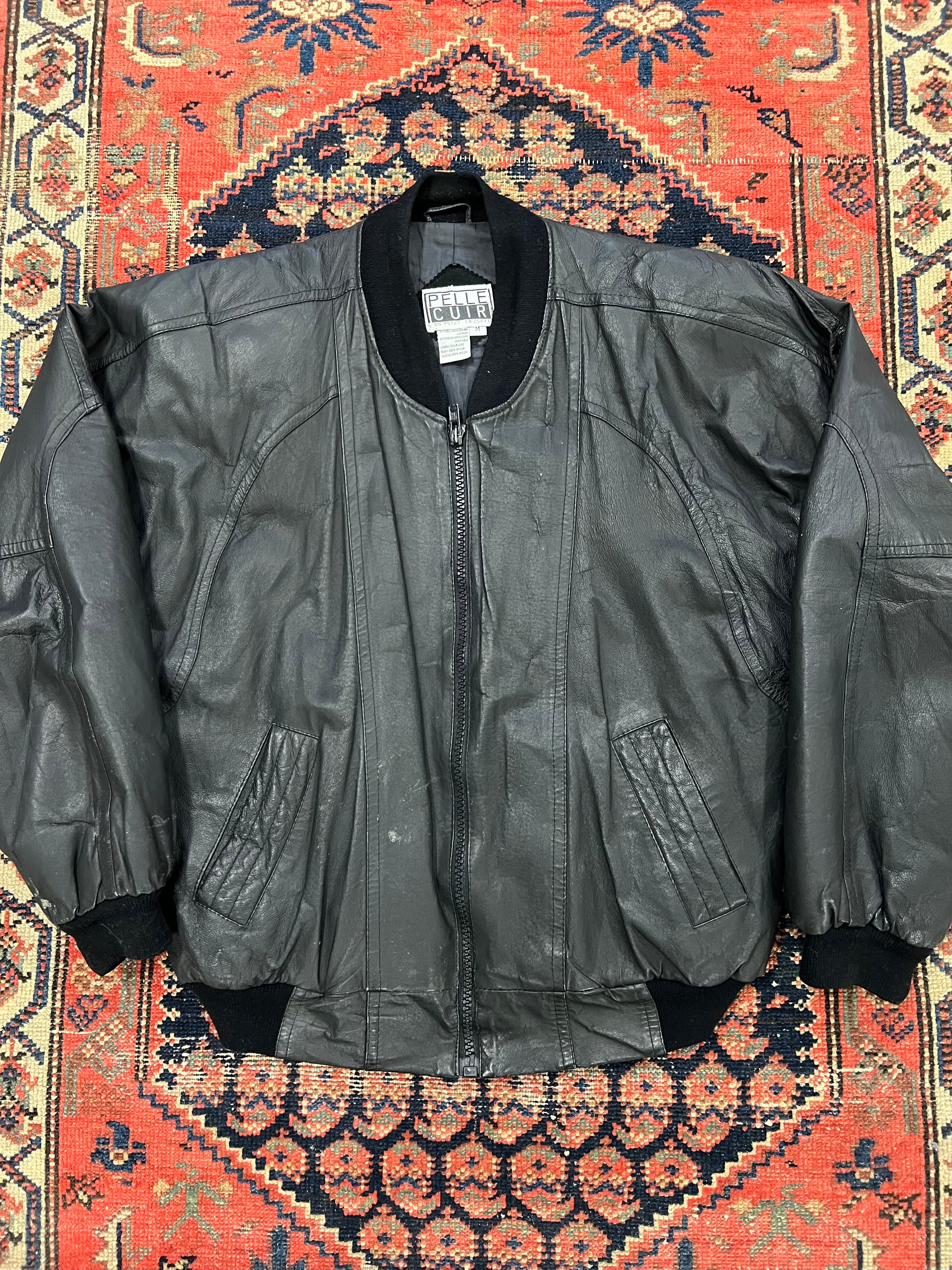 VINTAGE LEATHER BOMBER JACKET - MEDIUM