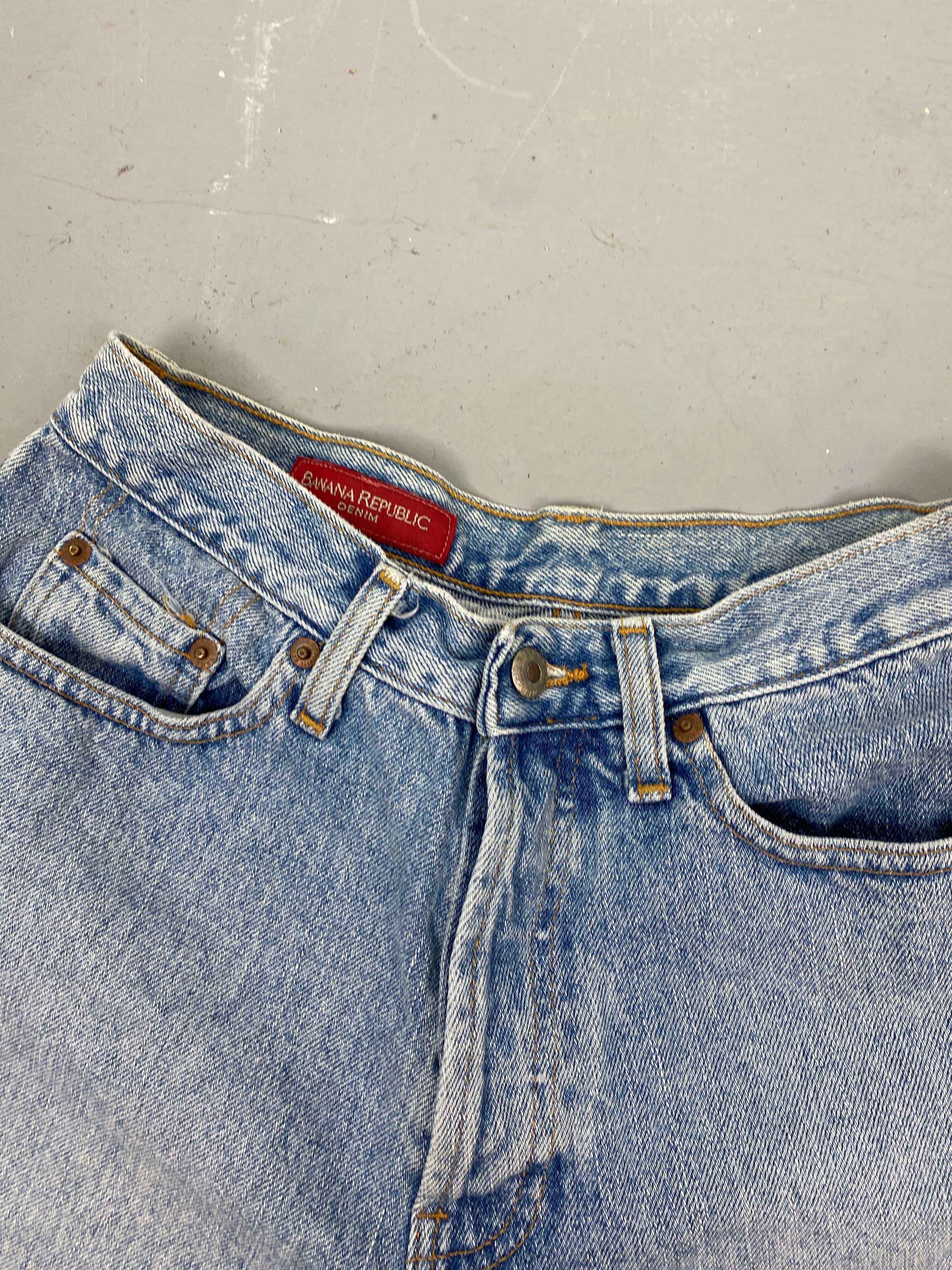 90s Banana Republic Frayed High Waisted Denim Shorts - 28in