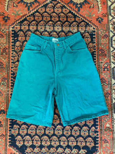 Vintage Teal High Waisted Denim Shorts - 25in