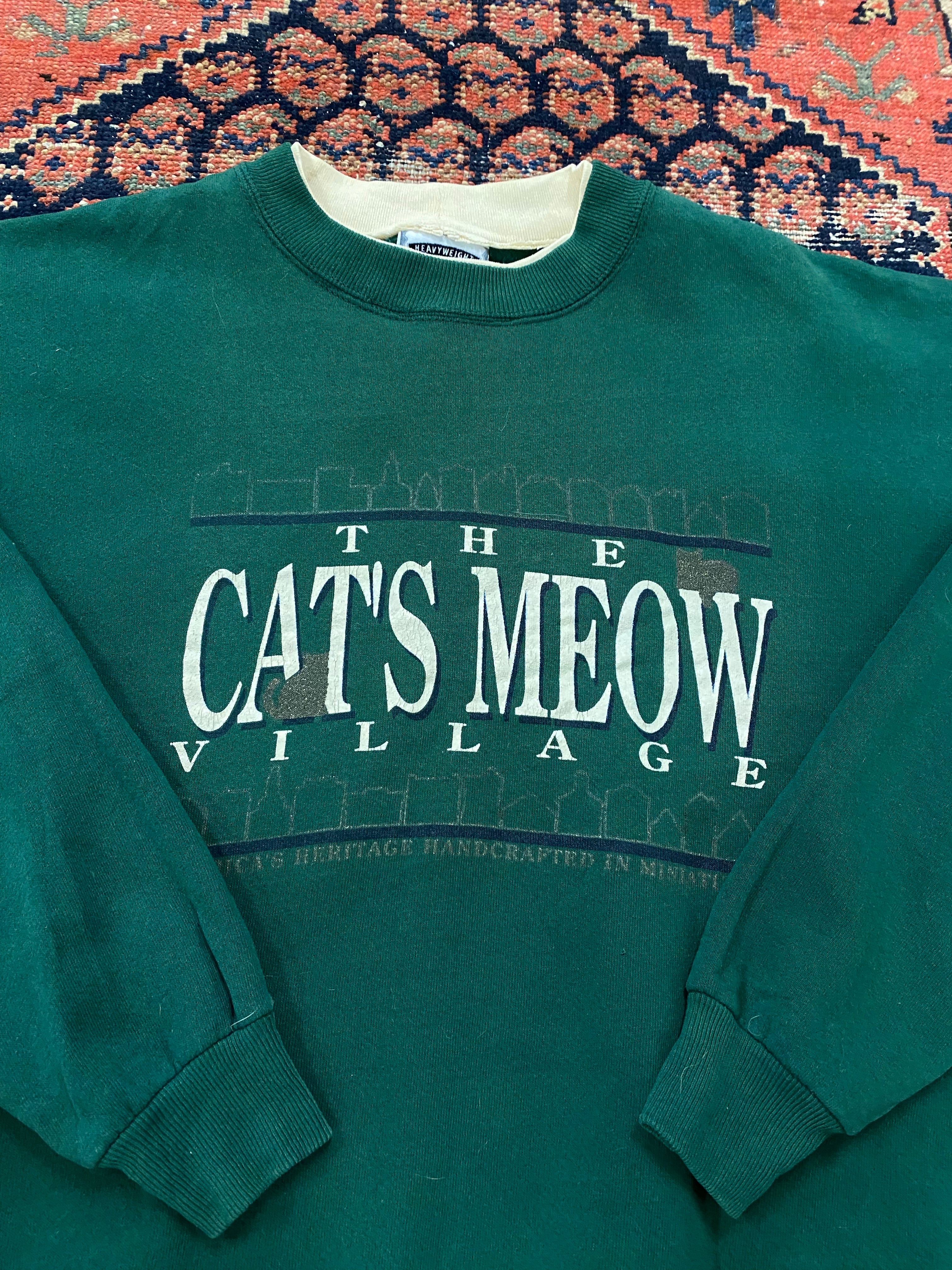 Vintage Mock-neck Cat Crewneck - L