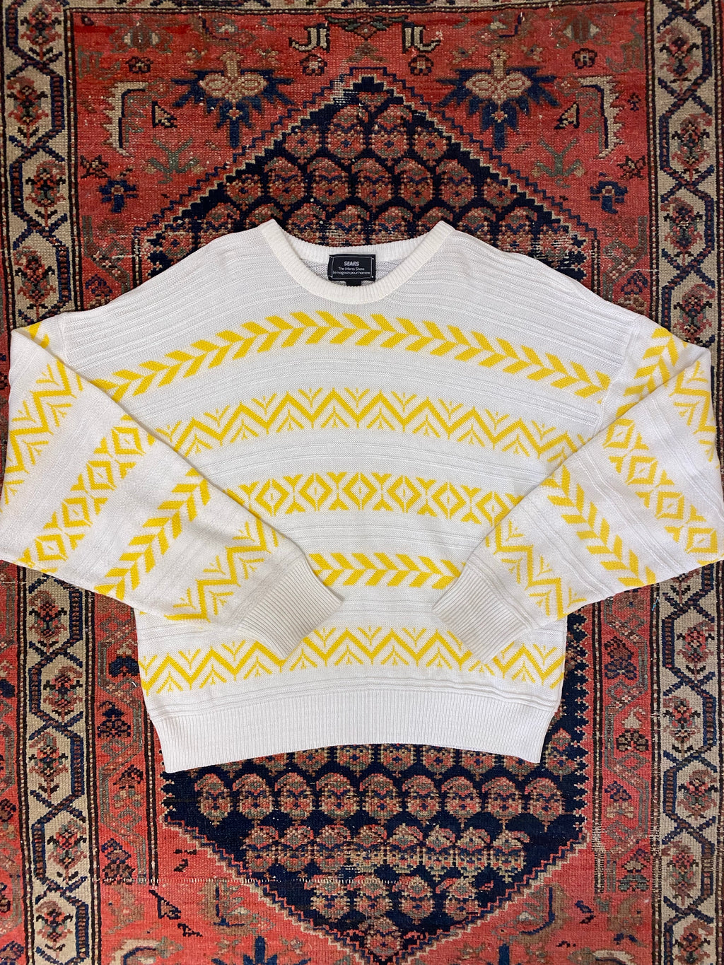 Vintage Patterned Striped Crewneck - M