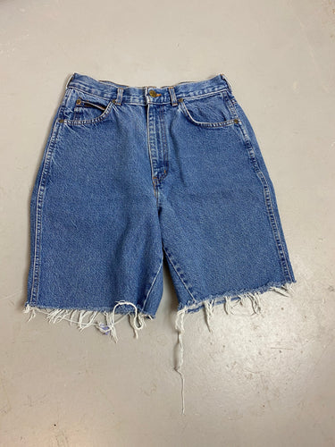 90s Frayed Chic High Waisted Denim Shorts - 28in