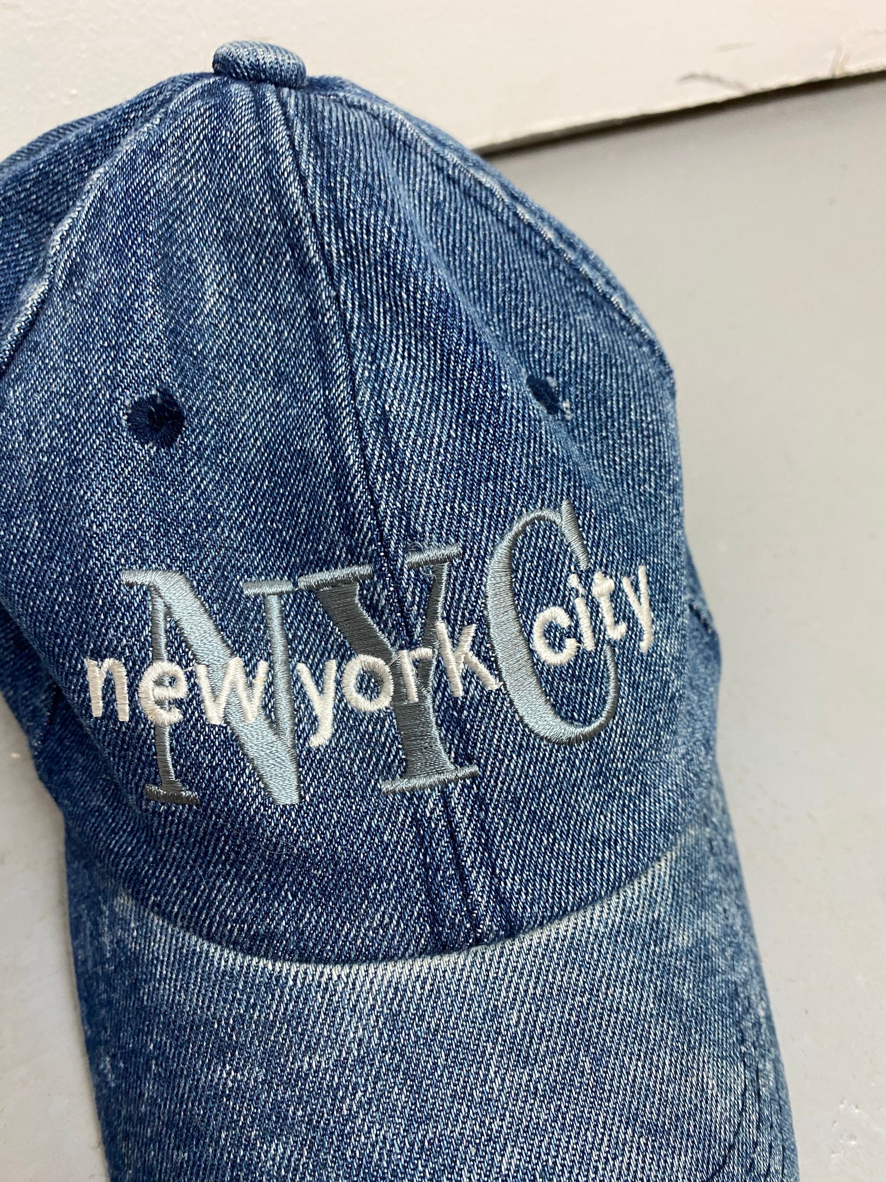Denim Embroidered NYC Strap Back Hat