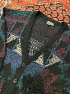 90s Patterned Knit Cardigan - L