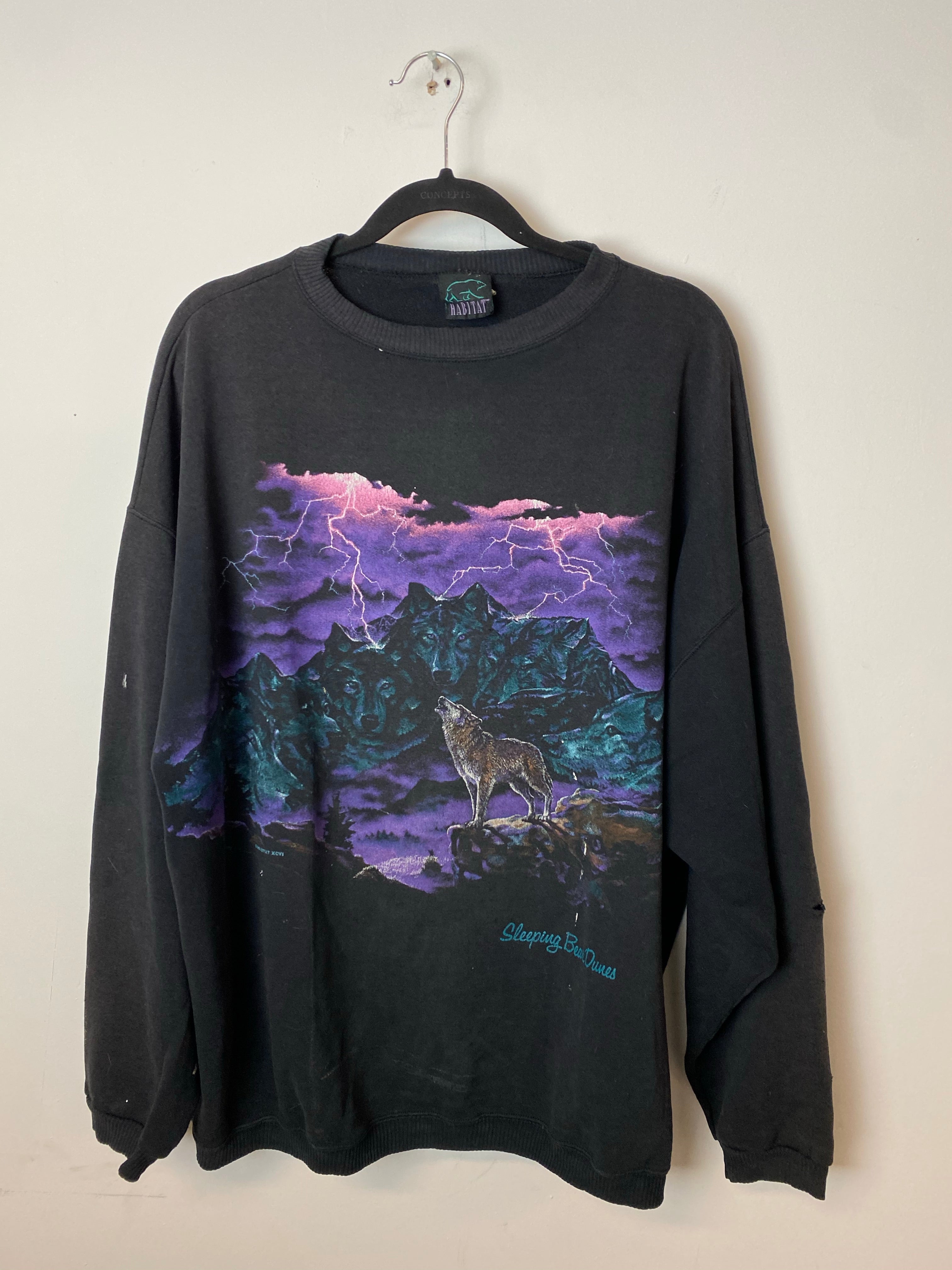 Vintage Front And Back Wolf Thunder Crewneck - L