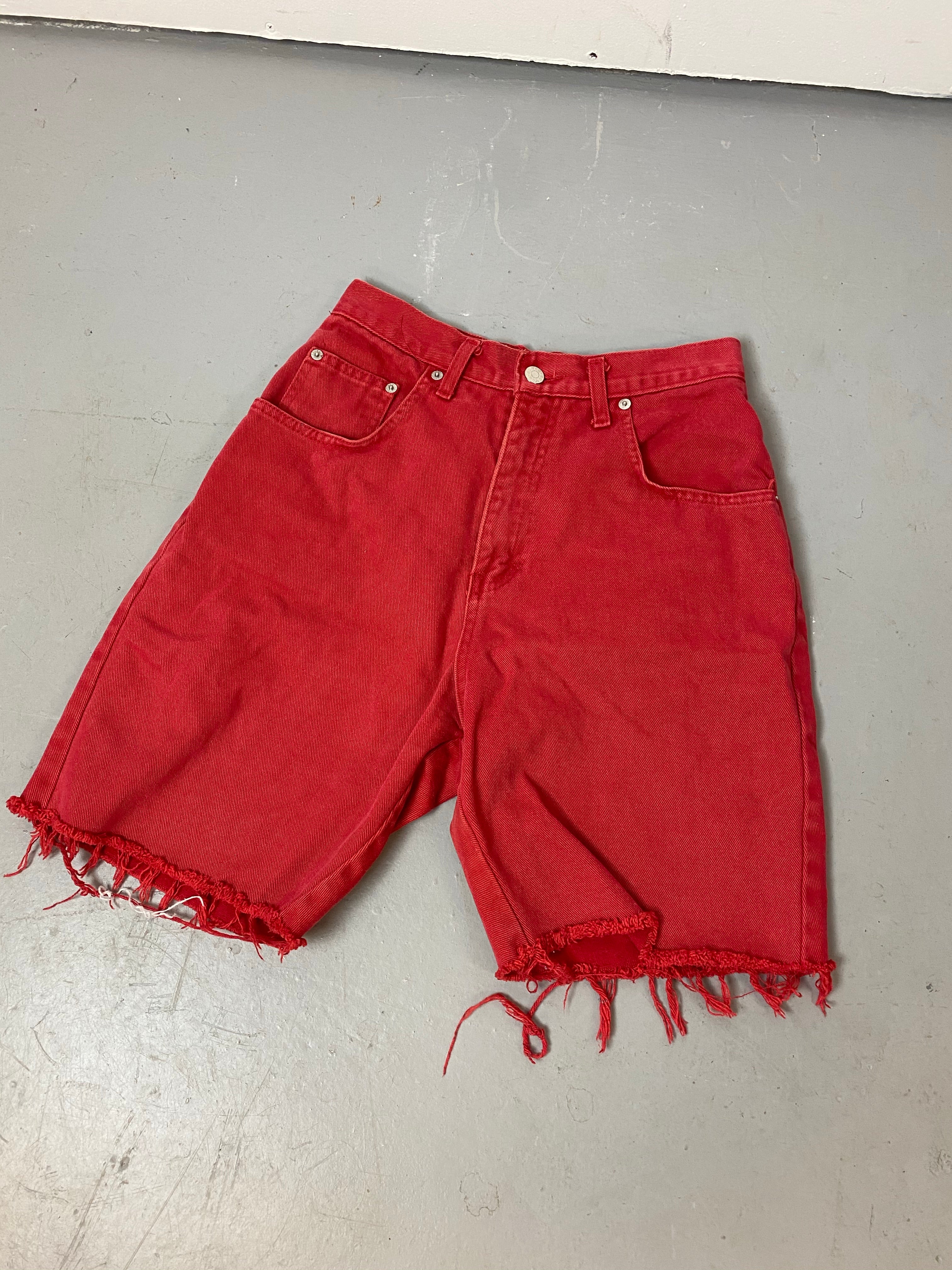 90s High Waisted Frayed Denim Bongo Shorts - 27in