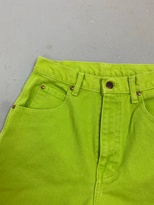 Mint green frayed high waisted denim shorts