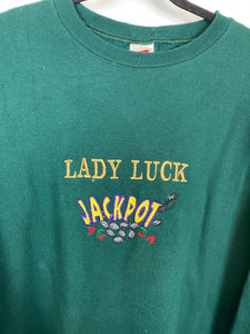 Vintage Embroidered Lady Luck Jackpot Crewneck - L