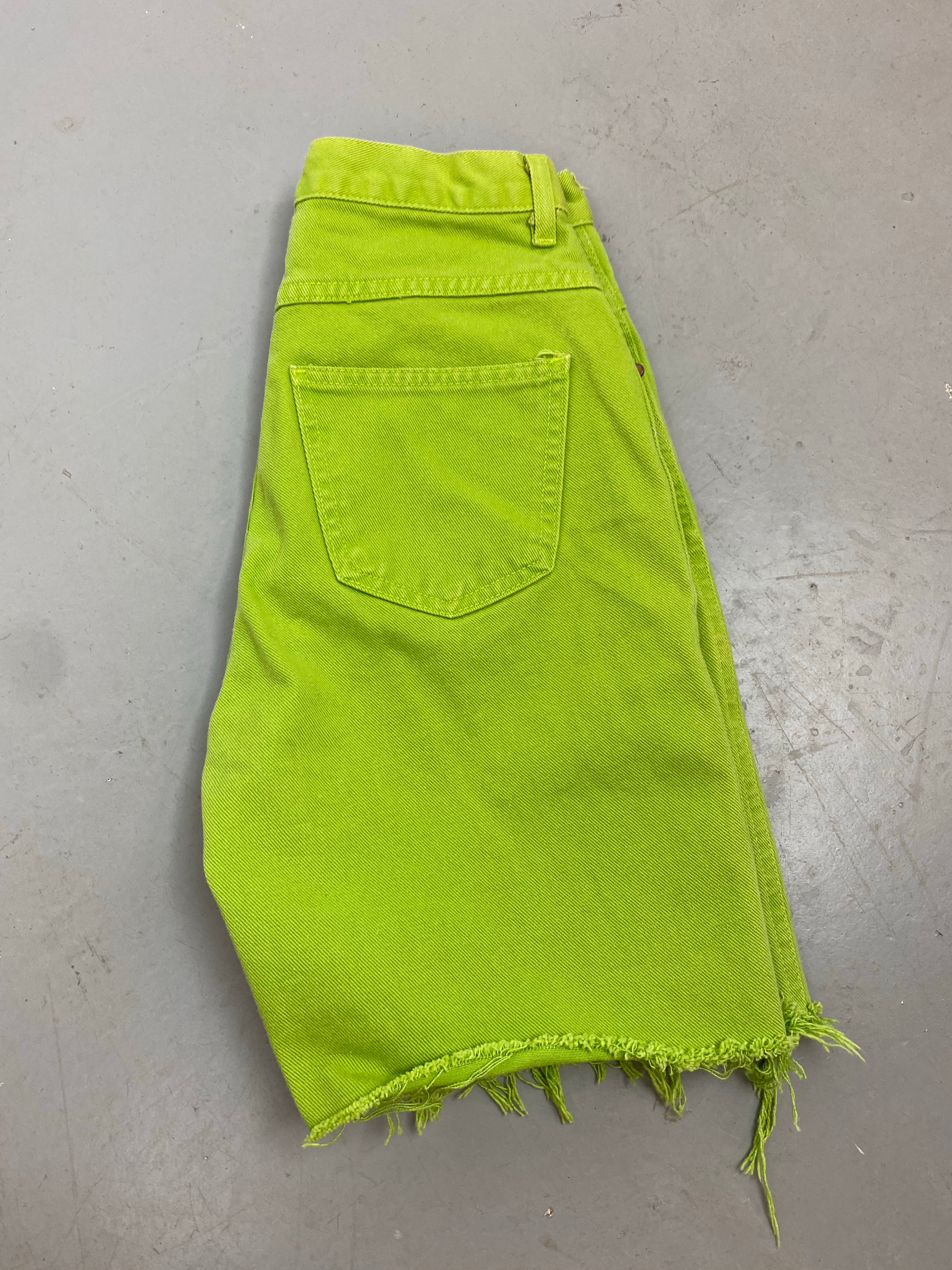 Mint green frayed high waisted denim shorts