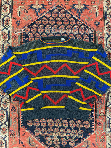 Vintage Patterned Knit Sweater - S